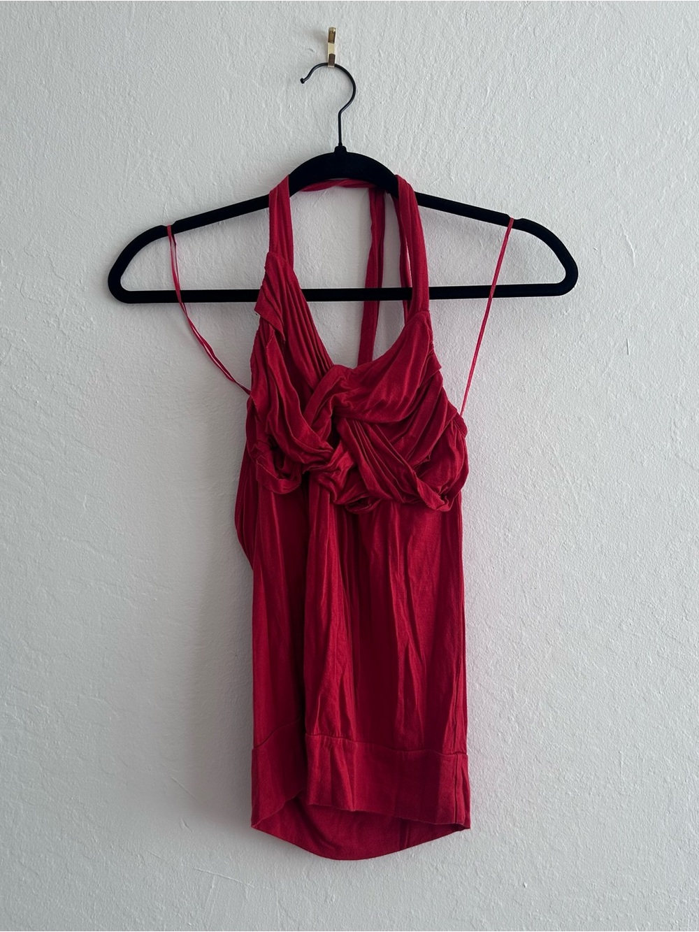 Red Halter Twist-Front Ruffle
